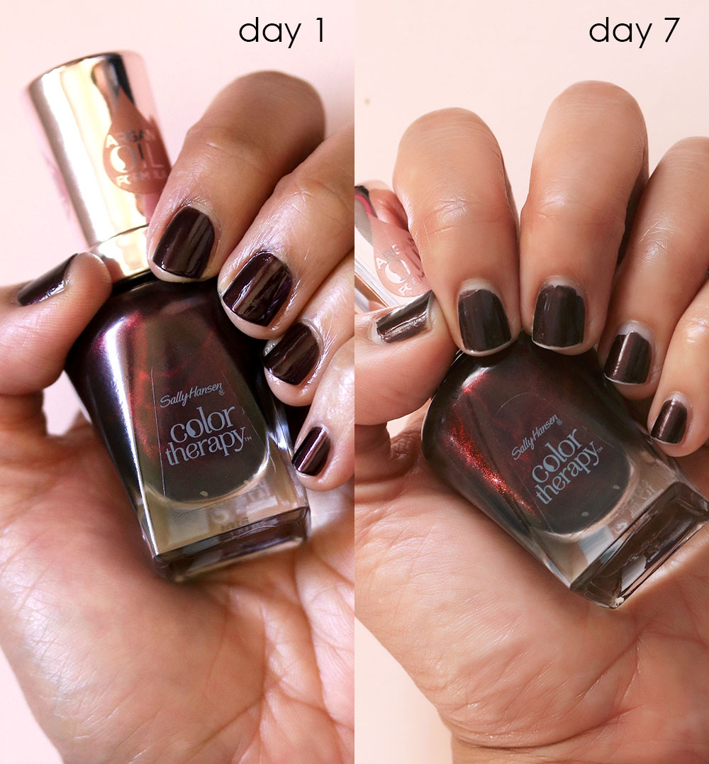 Desperately Seeking Persistent Polish: 7 Days With Sally Hansen Color  Therapy Falling Deep - Makeup and Beauty Blog