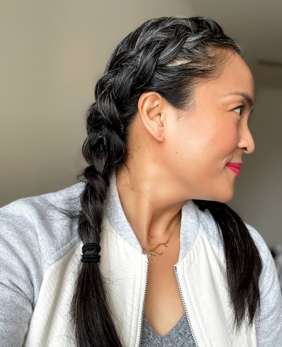 Braids, a Bright Lip and Blush Blended With Bronzer